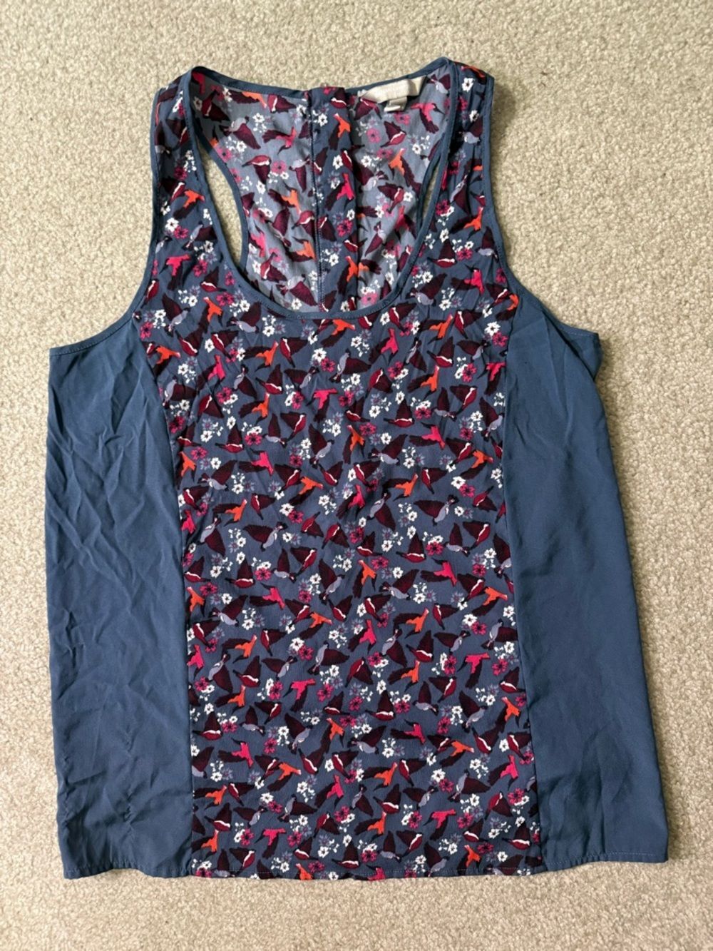 Sleeveless Navy Floral Panel Tank Top - Women's